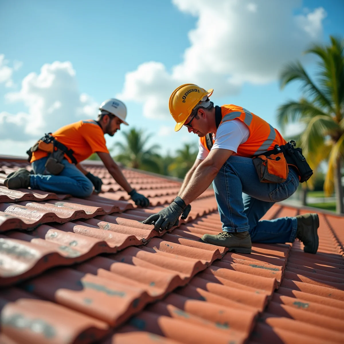 Roofing crew replacing a shingle roof on a home near Lake Okeechobee in Belle Glade, FL