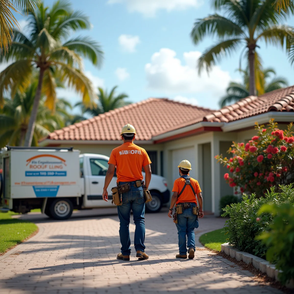 Roofing contractor measuring a damaged roof section on a Boca Raton, FL home to assess the 25 percent replacement rule