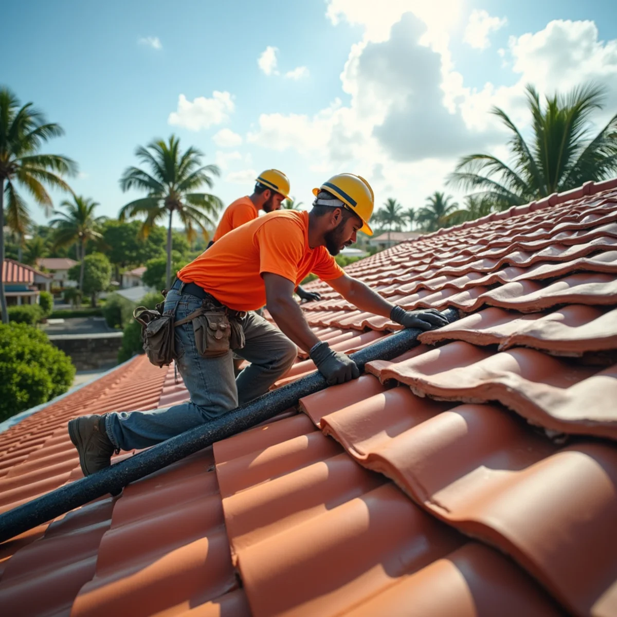 Clay tile roof detail on an oceanfront estate in Manalapan, FL