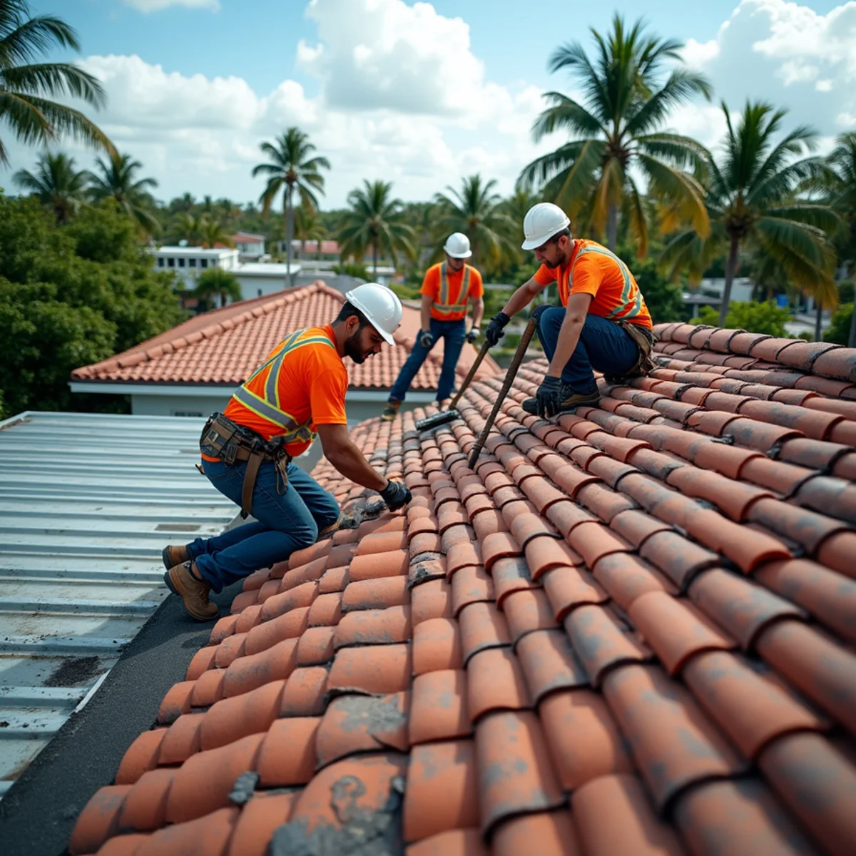 Commercial flat roof crew working on a downtown West Palm Beach, FL building
